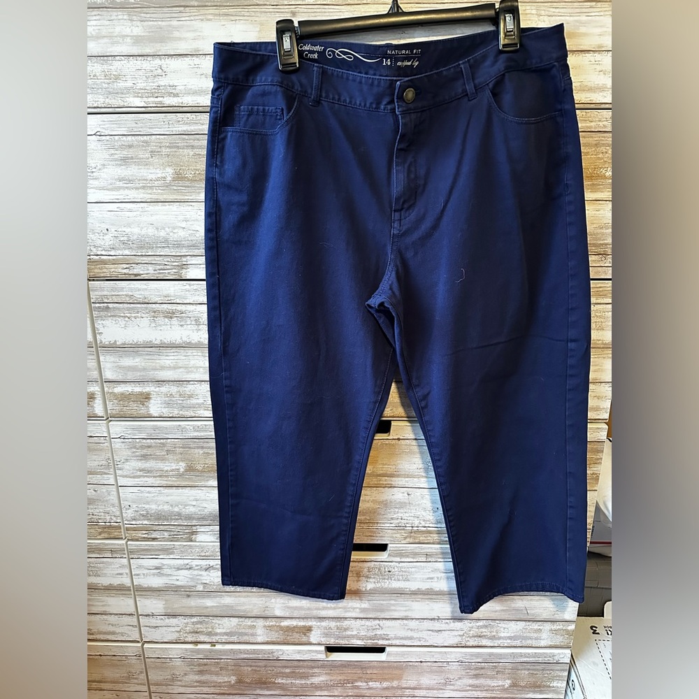 💙 Coldwater Creek Size 14 Navy Natural Fit Cropped Pants Stretch